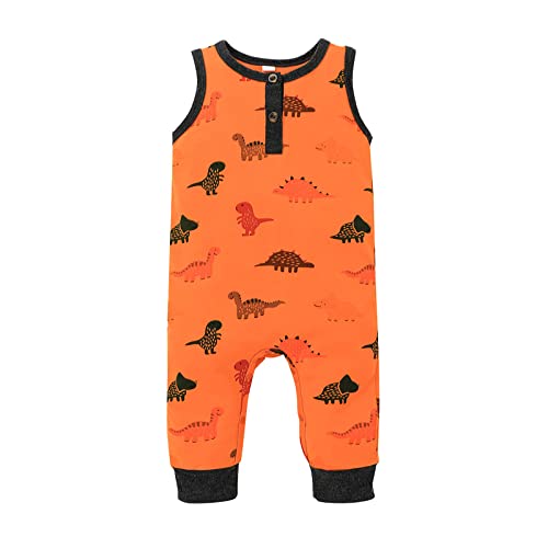 Kwowko Juegos para niños, románticos, dibujos animados, bebés, dinosaurios, ropa impresa, para niñas, sin mangas, leotardos y traje impermeable 80, naranja, 6-9 Meses