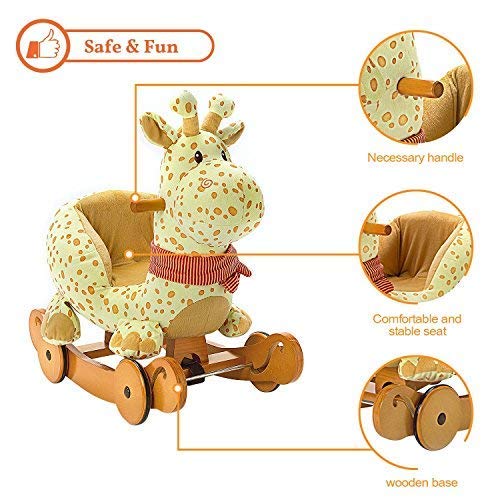 Labebe Caballo Mecedora de Madera 2-en-1 Jirafa Amarilla, niños Rocking Ride-on Juguetes de 6 Meses a 3 años de Edad bebés y bebés, Uso Dual como Cochecito, Certificado de Seguridad ASTM