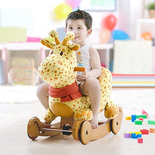 Labebe Caballo Mecedora de Madera 2-en-1 Jirafa Amarilla, niños Rocking Ride-on Juguetes de 6 Meses a 3 años de Edad bebés y bebés, Uso Dual como Cochecito, Certificado de Seguridad ASTM