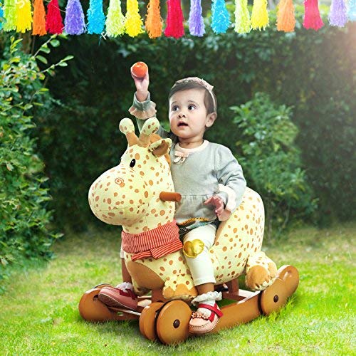 Labebe Caballo Mecedora de Madera 2-en-1 Jirafa Amarilla, niños Rocking Ride-on Juguetes de 6 Meses a 3 años de Edad bebés y bebés, Uso Dual como Cochecito, Certificado de Seguridad ASTM