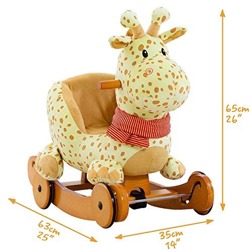 Labebe Caballo Mecedora de Madera 2-en-1 Jirafa Amarilla, niños Rocking Ride-on Juguetes de 6 Meses a 3 años de Edad bebés y bebés, Uso Dual como Cochecito, Certificado de Seguridad ASTM