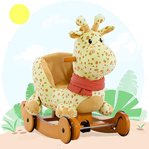 Labebe Caballo Mecedora de Madera 2-en-1 Jirafa Amarilla, niños Rocking Ride-on Juguetes de 6 Meses a 3 años de Edad bebés y bebés, Uso Dual como Cochecito, Certificado de Seguridad ASTM