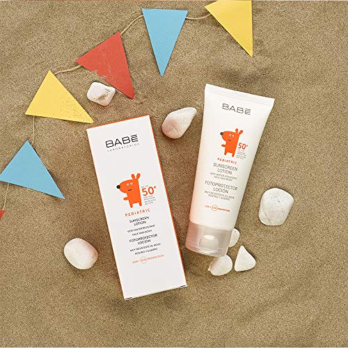 Laboratorios Babé - Fotoprotector Pediátrico Loción SPF 50+ 100 ml, Muy Alta Protección Solar, Para Bebé, Niño y Niña, Calmante, Suavidad, Muy Resistente al Agua