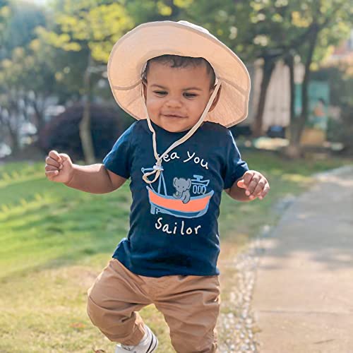 LACOFIA Sombrero de Sol para bebé niño Ajustable Gorro Verano de Pescador para niños ala Ancha para Exteriores/natación/Playa/Piscina Beige 6-24 Meses