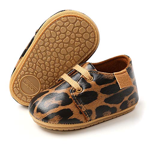 LACOFIA Zapatos Oxford con Cordones para Bebé Niños Zapatillas Primeros Pasos Antideslizantes para Bebés Leopardo 6-12 Meses