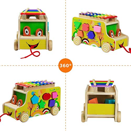 Lalia Juguete de Madera Arrastre Coche xilófono Perro Juguete motorizado Animal Colorido, de motorizado Regalo, Juguete Colorido 3+ niños pequeños Cubos motorizados 12x25x15cm