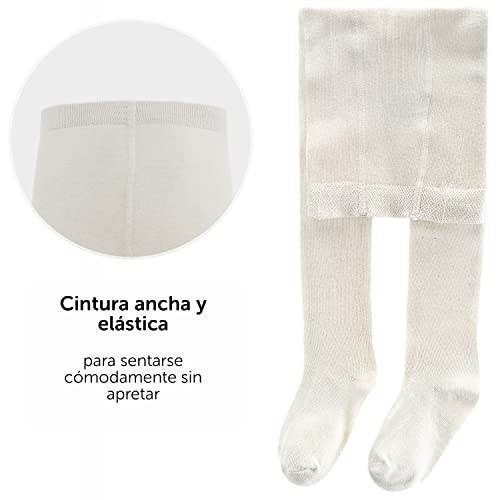 LaLoona Leotardos bebe Pack 2 Ud. - Medias elásticas para bebé niña y niño con cintura ancha y alto contenido de algodón - 50/56 (0-3 meses) - crema