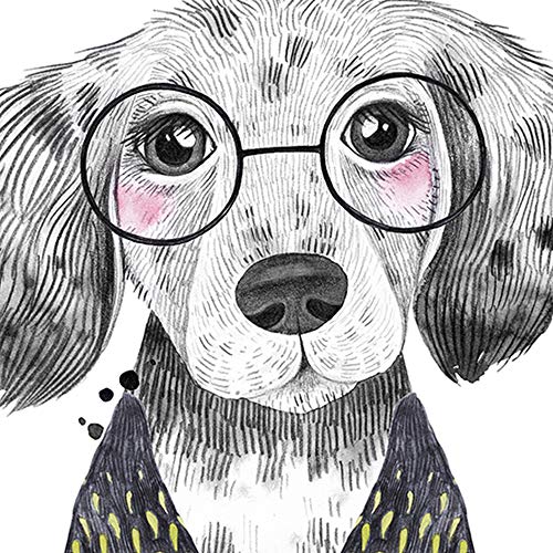 Lámina infantil Perro bebe con gafas y pañuelo Poster animales infantiles Tamaño A3 Sin marco