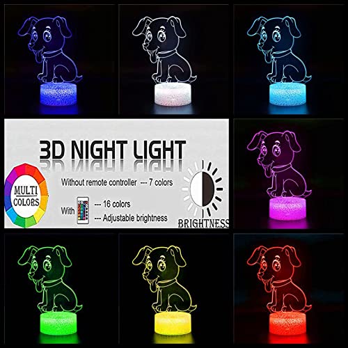 Lampada da illusione 3D Luce notturna a LED Sensore tattile per cani Telecomando 16 colori Dimmerabile Usb Cucciolo di animale Per bambini Casa del bambino Regalo di Natale Ragazzo Ragazza Regalo