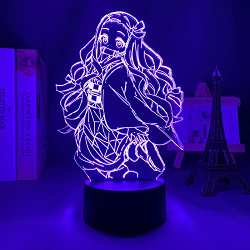 Lámpara 3D de noche Kamado Nezuko 3D lámpara anime Kimetsu No Yaiba para dormitorio infantil decoración Nezuko Kamado luz nocturna Navidad cumpleaños regalo manga lámpara de mesa