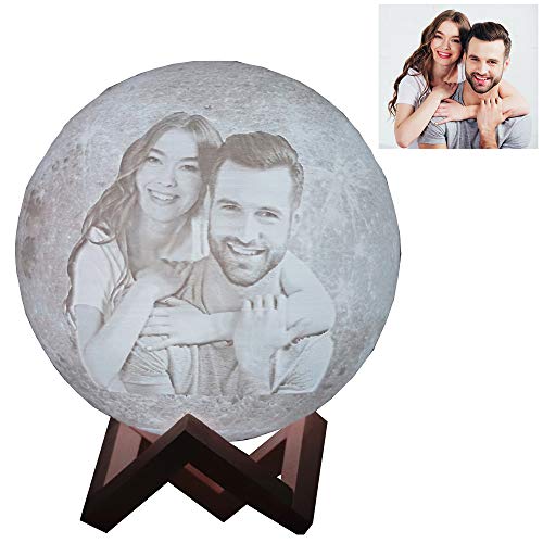 Lámpara De Luna 3D Con Foto Personalizada Soporte, Con Foto Y Texto, 16 Colores, Luz De Noche De Luna Con Carga Usb Para Niños, Cumpleaños, Acción De Gracias,Regalos Del Día De La Madre (20cm)