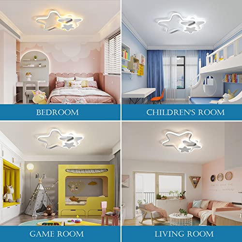 Lámpara de techo LED, 50 cm, 30 W, regulable, con mando a distancia, elementos de estrella naturales para niños, para dormitorio infantil y sala de estar