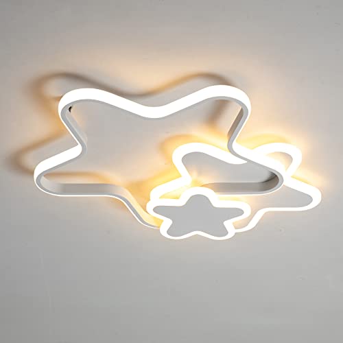 Lámpara de techo LED, 50 cm, 30 W, regulable, con mando a distancia, elementos de estrella naturales para niños, para dormitorio infantil y sala de estar