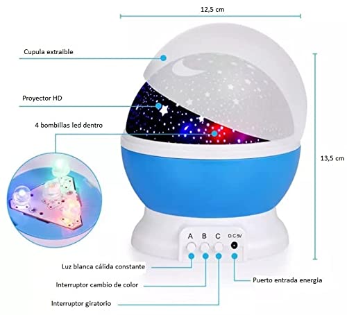 Lampara infantil con luz nocturna y proyector de estrellas y luna en techo, decoracion infantil, perfecto para habitacion bebes y recien nacidos, lamparas infantiles.