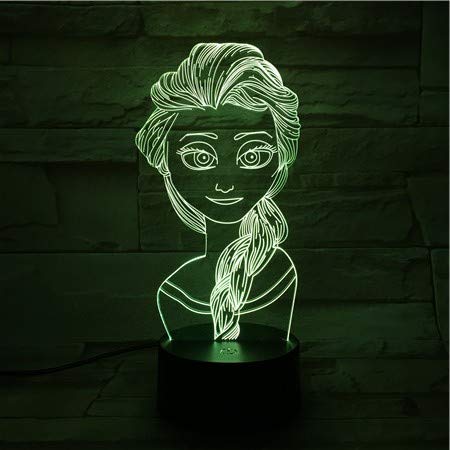 Lampara LED Infantil Elsa Cambia Color USB Luz nocturna y decoración