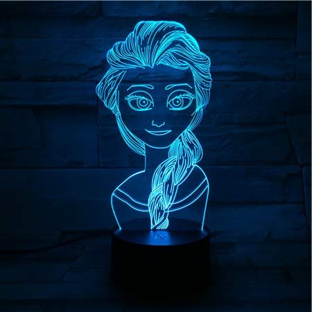 Lampara LED Infantil Elsa Cambia Color USB Luz nocturna y decoración