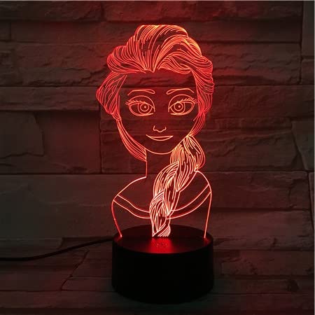 Lampara LED Infantil Elsa Cambia Color USB Luz nocturna y decoración