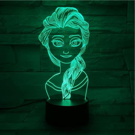 Lampara LED Infantil Elsa Cambia Color USB Luz nocturna y decoración