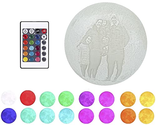 Lámpara Luna 3D Personalizada con foto y texto. Carga USB, controlador táctil, diámetro 15 cm. Regalo cumpleaños, nacimientos, bodas, para hombres, mujeres y niños. (16 Colores)