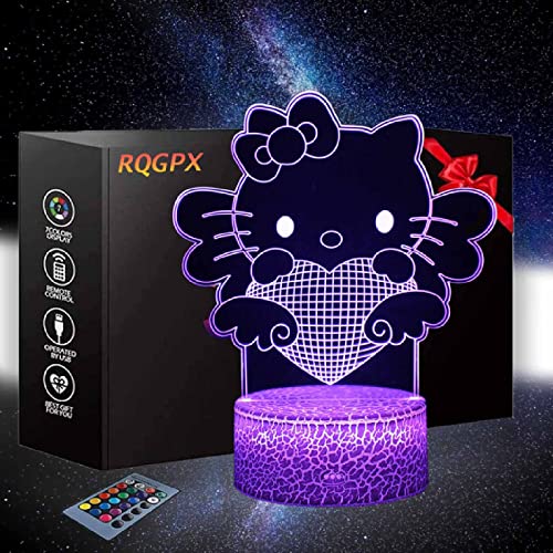 Lámpara para niños Hello Kitty lámpara de luz de 16 colores cambiantes lámpara de noche con control remoto, regalos de cumpleaños para bebés y adultos