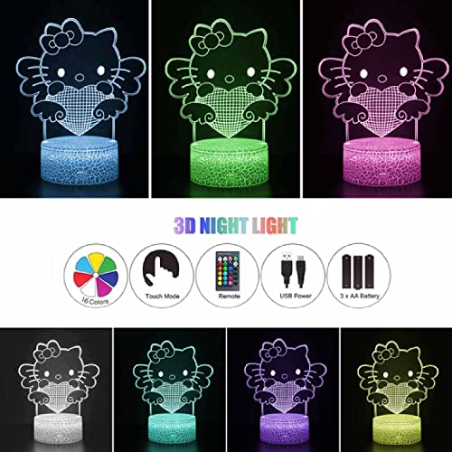 Lámpara para niños Hello Kitty lámpara de luz de 16 colores cambiantes lámpara de noche con control remoto, regalos de cumpleaños para bebés y adultos