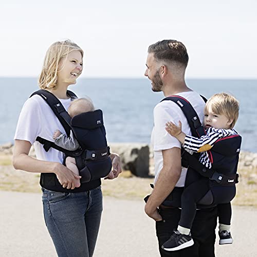 Lascal M1 Carrier Mochila portabebés ergonómica para moverse fácilmente, mochila para niños y recién nacidos (3,5 kg – 15 kg), con asiento infantil M-Seat, negro/azul