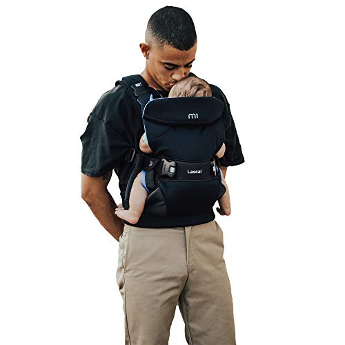 Lascal M1 Carrier Mochila portabebés ergonómica para moverse fácilmente, mochila para niños y recién nacidos (3,5 kg – 15 kg), con asiento infantil M-Seat, negro/azul