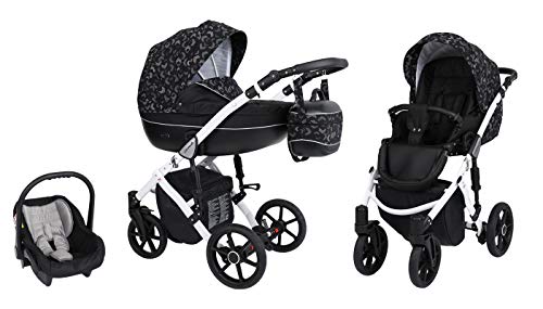 Lavado blanco Isofix Buggy 3 en 1 2 en 1 todo en uno de Lux4kids Black 04 2en1 sin asiento