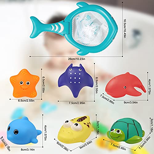 LEADSTAR Juguete de Baño para Bebé de 1 2 3 Años,7pcs Juguetes de Baño para Bebé Niños,Luminosos Juguetes Flotante con Bolsillo de Red Animales Marinos Coloridos para Bebés Baño Piscina Playa