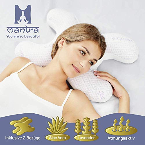 Lelekka Mantra Almohada antiarrugas para dormir boca abajo y de lado, incluye 2 fundas con extracto de lavanda y aloe vera