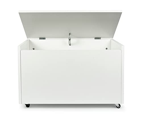 LEOMARK Blanco Caja de madera banco con almacenamiento para juguetes con Asiento, Baúl de juguetes sobre ruedas, Dim: 71 cm x 40 cm x 46 cm/WxDxH/ (Unicornio)