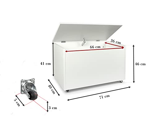 LEOMARK Blanco Caja de madera banco con almacenamiento para juguetes con Asiento, Baúl de juguetes sobre ruedas, Dim: 71 cm x 40 cm x 46 cm/WxDxH/ (Unicornio)