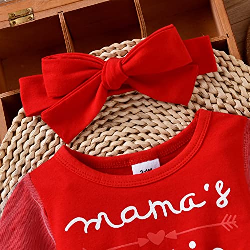 Lerrita Vestido para bebé de San Valentín, para niña, 2 piezas, falda para el Día de la Madre, de manga larga, con corazón, estampado de princesa, tul con cinta, Corazón rojo., 12-18 Meses