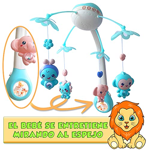 Level Up SW Juguete Carrusel Cuna Luz y Música para Bebe con Proyectores de Luz, Recargable con USB y Bluetooth para Poner Música Desde el Teléfono. (Azul)