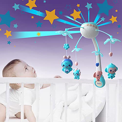 Level Up SW Juguete Carrusel Cuna Luz y Música para Bebe con Proyectores de Luz, Recargable con USB y Bluetooth para Poner Música Desde el Teléfono. (Azul)