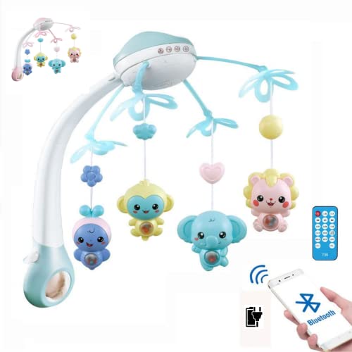 Level Up SW Juguete Carrusel Cuna Luz y Música para Bebe con Proyectores de Luz, Recargable con USB y Bluetooth para Poner Música Desde el Teléfono. (Azul)