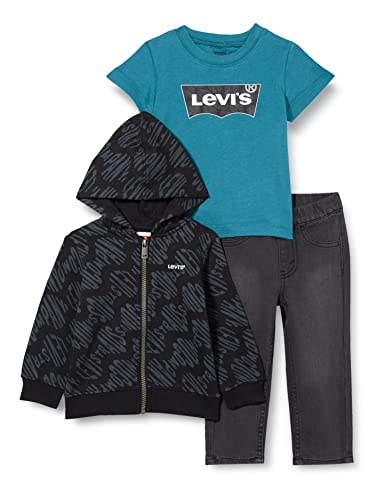 Levi's kids LVB Hoodie tee Pant Set 6ED536 Juego de Pantalones, Negro, 18 Meses para Bebés