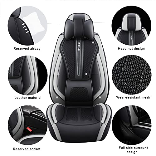 Lievilbat Asiento de Coche Set de para Mercedes-Benz GLE350 2016,Funda para Asiento de Coche, Protectores de Asiento de Cuero y Seda Helada, Blanco Negro (Lujo)