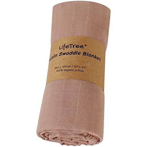 LifeTree Bebé Muselina Manta, 100% Orgánico Algodón Muselinas Mantitas para Bebes, Swaddle Mantas Envolventes 120x120 cm Manta Verano Bebe Recien Nacido