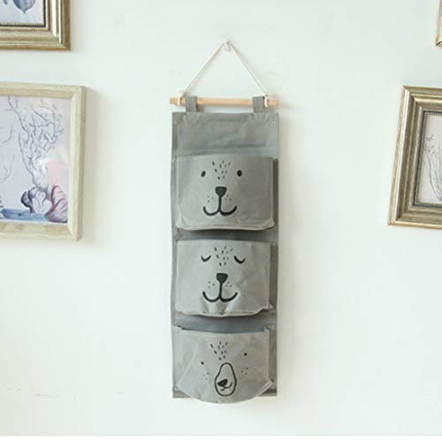 Lindong Organizador colgante para habitación infantil con 3 bolsillos, sistema de organización de pared, puerta, organizador de utensilios para colgar (gris)