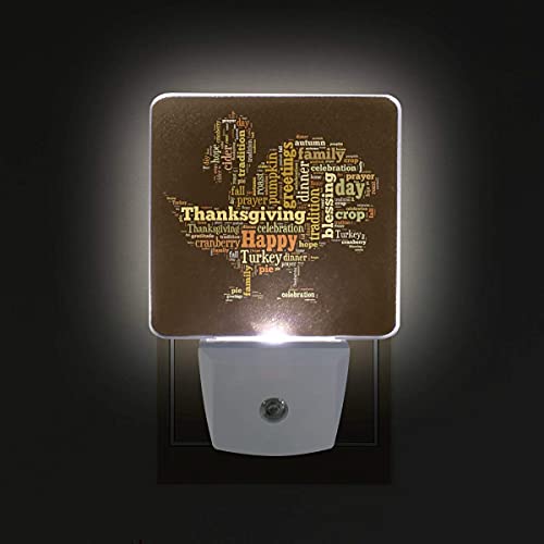 LINGF Día de Acción de Gracias Wort Nachtlicht Set von 2 Cloud in Form von Türkei Plug-in LED Nachtlichter Auto Dämmerungssensor Lampe für Schlafzimmer Badezimmer Küche Flur