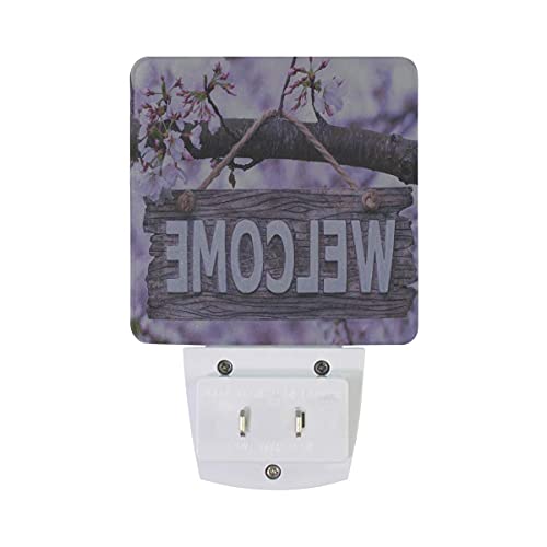 LINGF Nachtlicht Holz Wort Willkommensblume, sensor automático LED Nachtlicht Lampe Down to Dusk Plug-in Glühbirne für Kinder Jungen Mädchen Erwachsene Zimmer Flur, 2er paquete