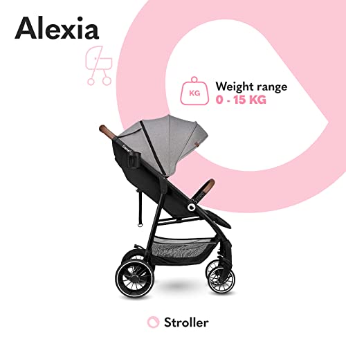 LIONELO Alexia silla de paseo hasta 15 kg posición tumbada capota XXL con material protector solar ruedas PU bolsa mosquitero portavasos cubierta para las piernas (Gris)