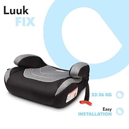 LIONELO Luuk FIx Asiento de seguridad Para 22-36 kg, Sistema BeltHold Montaje ISOFIX o cinturones de seguridad, Base para el coche Asiento, ergonómico, gris y negro