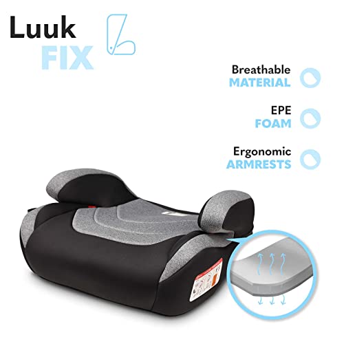 LIONELO Luuk FIx Asiento de seguridad Para 22-36 kg, Sistema BeltHold Montaje ISOFIX o cinturones de seguridad, Base para el coche Asiento, ergonómico, gris y negro