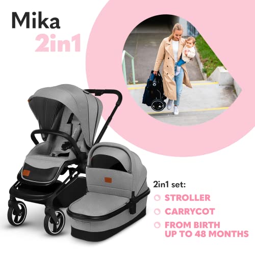 LIONELO Mika coche de bebé 2en1 coche para bebé, carrito para bebé, cochecito de bebé, silla de paseo, cochecito bebé, protector de lluvia, funda para las piernas, mosquitera, carrito bebé (Gris)