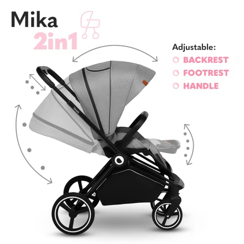 LIONELO Mika coche de bebé 2en1 coche para bebé, carrito para bebé, cochecito de bebé, silla de paseo, cochecito bebé, protector de lluvia, funda para las piernas, mosquitera, carrito bebé (Gris)