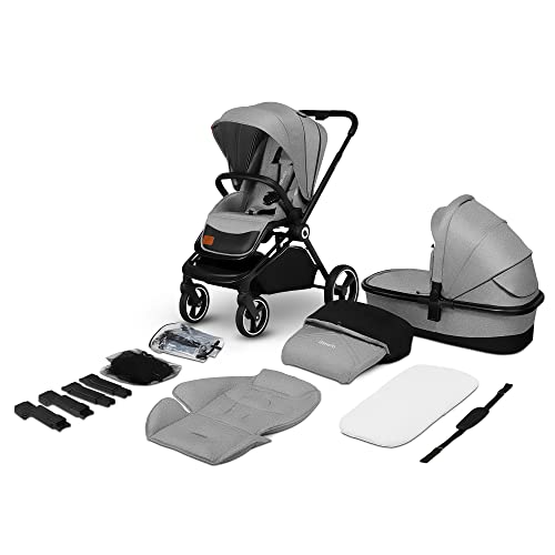 LIONELO Mika coche de bebé 2en1 coche para bebé, carrito para bebé, cochecito de bebé, silla de paseo, cochecito bebé, protector de lluvia, funda para las piernas, mosquitera, carrito bebé (Gris)