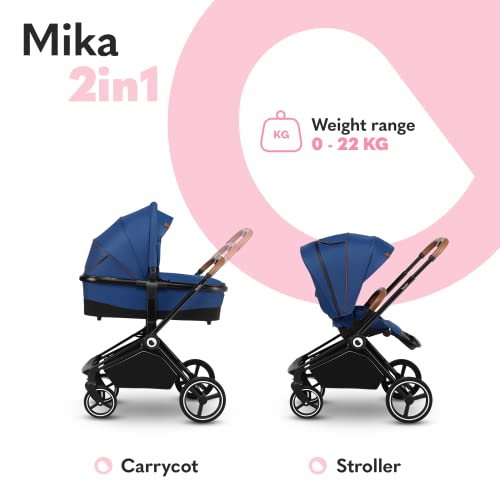 LIONELO Mika coche de bebé 2en1 coche para bebé, carrito para bebé, cochecito de bebé, silla de paseo, cochecito bebé, protector de lluvia, funda para las piernas, mosquitera, carrito bebé (Azul)