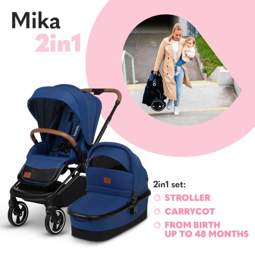 LIONELO Mika coche de bebé 2en1 coche para bebé, carrito para bebé, cochecito de bebé, silla de paseo, cochecito bebé, protector de lluvia, funda para las piernas, mosquitera, carrito bebé (Azul)